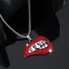 Colgante de Labio Rojo con Diamantes Completos Personalizado Transfronterizo Cadena Cubana de Moda para Hombre Aleación Hueca Pedrería Sexy Collar de Labios