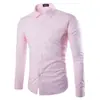 Espacio Nueva Camisa de Manga Larga Color Caramelo para Hombre Color Sólido Simple Casual Corte Ajustado Cuello de Solapa Manga Larga Camisa Top para Hombre