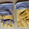 Tela Rayada Comercio Exterior Guantes de Piel de Oveja de Palma Completa Protección Laboral Guantes de Soldador Mitad Forro Polar Cómodos de Dos Capas Mitad Cuero