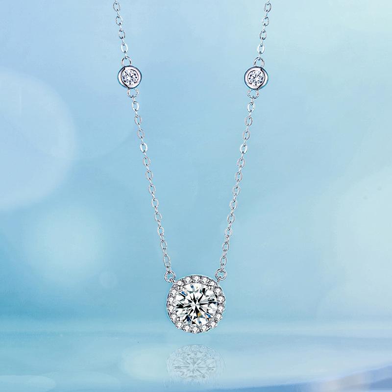 智贝详情图_15一克拉圆包星点项链女仿真莫桑石锁骨链直播货源