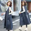 Vestido Colete Jeans Plus Size Comprimento Médio Primavera/Outono 2025 Estilo Coreano Moda Tendência Bolsos Grandes Colete Outro