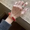 Pulsera de Ágata Roja FieryNatural con Lámina de Oro y Cuentas Cubo de Azúcar Super Siete, Joyería de Regalo para Mujer Estilo Chino
