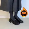 En Stock~ Mocasines Retro Británicos de Suela Gruesa para Mujer con Tacón Grueso y Diseño de Camelia, Adecuados para Combinar con Faldas, Zapatos de Piel Negros