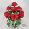Flores Artificiales con 10 Frutas Rojas Colgantes Flores de Rosa Perla de Seda para Sala de Estar, Dormitorio, Mueble de TV, Decoración de Interiores