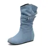 Hebilla de cinturón estilo europeo y americano, botas de moda de punta redonda con aumento interno de altura, botas de mujer de talla grande hasta la pantorrilla, comercio exterior transfronterizo dropshipping 13-3