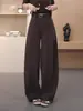 Calça baixa de mistura de lã macia e pegajosa calça casual feminina 2026 Outono/Inverno Novo Estilo de alta qualidade com caimento solto calça sanfonada calça de perna larga