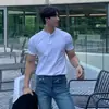 Camiseta Henley americana de verano de manga corta, color liso, transpirable, para deportes al aire libre, top Henley, camisa casual para hombre
