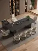Mesa de Centro de Pizarra de Piedra de Lujo, Juego Moderno de Mesa y Sillas para el Té, Sencillo y Elegante con un Toque de Alta Gama, Mesa para Ceremonia del Té de Oficina, Mesa para Preparar Té