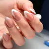 Comercio Exterior Simple Más Vendido Manicura Clásica Francesa Plata Brillo Fresco Pequeño Mediana Longitud Almendra Uñas Portátiles Mayoreo
