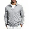 Jaqueta Masculina Casual Amazon Transfronteiriça com Gola Alta Zíper Tricô Blocos de Cor Laterais Listras Solta Primavera Outono Diária