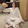Lilás Inverno Nova Chegada Pijama Feminino Ouro Diamante Fleece Manga Comprida Calças Decote Em V Oco Elegante Pulôver Roupas De Casa Terno