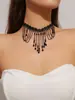 Collar de Encaje Retro Mingka Jewelry para Mujer, Cadena de Clavícula Exagerada Personalizada con Cristal Negro Gargantilla de Encaje