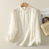 Elegante Top de Manga Larga con Botón en la Espalda, Nuevo Estilo Otoño e Invierno con Cuello Fruncido, Camisa Blanca Artística