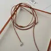 Colar Longo de Cristal Marrom com Contas Estilo Retrô de Luxo Leve para Mulheres, Tendência de Moda Versátil e Estilosa Gargantilha Corrente Clavícula
