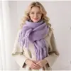 Chal de Otoño e Invierno de Alta Gama Transfronterizo con Borlas Largas, Bufanda Gruesa de Color Sólido Estilo Coreano, Longitud Extendida para Calidez