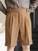 Shorts casuales de cintura alta para hombre para el verano, pantalones casuales de pierna recta no planchables para negocios, pantalones de traje de longitud media estilo Nápoles