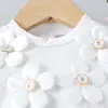 Baoxin Transfronteiriço Europeu e Americano Primavera Novo Floral Branco Manga Longa Blusa Laço Vestido Princesa Elegante Conjunto de Moda