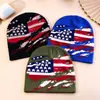 Chapéu de Tricô Jacquard com Bandeira Americana Outono Inverno Lã Quente Gorro para Homens Mulheres Versátil para Exterior Chapéu Pulôver Estilo Novo Transfronteiriço