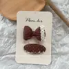 Novo Estilo Coreano Doce Cor Café Bolinhas Grampo de Cabelo Crianças Tecido Laço Lateral Franja Quebrada Presilha de Renda