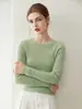 Suéter feminino gola redonda, prêt-à-porter de primeira linha, 100% cashmere, caimento justo, quente, camada base de malha justa