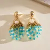 Pendientes de Botón Redondos de Cristal Europeos y Americanos Retro, Pendientes Personalizados de Gama Alta Transfronterizos, Pendientes Vintage de Nicho para Mujer