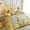 Explosiones de Tesoros Estilo Coreano Pastoral Floral Pequeño Juego de Cuatro Piezas Algodón Engrosado Amigable con la Piel Cepillado Sábana para Cama Individual y Doble Funda de Edredón para Dormitorio