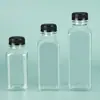 Garrafa quadrada transparente de PET de grau alimentício para suco 200ml-500ml com tampa de rosca, garrafa de embalagem de bebida selada e à prova de vazamentos