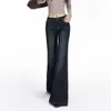 Foto real calça jeans feminina boca de sino 2026 outono novo estilo emagrecedora justa cintura alta super bonita calça flare petite