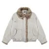 Chaqueta Gruesa de Algodón Vintage Desgastada para Hombres y Mujeres, Nuevo Abrigo de Invierno Holgado Desestructurado Cepillado con Cuello Alto de Piel