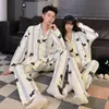 Pijama de Pareja para Mujer Primavera y Otoño Nuevo Algodón Nube Pantalón de Manga Larga Conjunto de Pijama para Hombre y Mujer Ropa de Casa Holgada Mujer