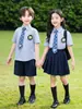 Conjunto Personalizado de Camiseta de Manga Curta Infantil, Conjunto de Duas Peças de Verão Estilo Britânico, Uniforme de Turma para Alunos do Ensino Fundamental, Uniforme Escolar, Roupa de Jardim de Infância