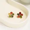 Pendientes Florales Coloridos Retro Estilo Coreano para Mujer, Versátiles, Pendientes de Alta Gama, Pendientes de Nicho Únicos y Elegantes