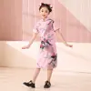 Nuevo Estilo Cheongsam de Pavo Real para Niños Verano Traje Tang para Niñas Moda Estilo Chino Vestido Retro