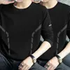 Camiseta masculina de manga comprida, camada interna de outono masculina, camiseta básica solta e elástica, camiseta masculina estampada estilo coreano ins