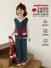 Conjunto lindo de Wulibu para niñas con temática de bosque para niños en otoño, que consta de un suave chaleco de mezclilla, chaqueta, camisa y jeans.