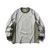 Camiseta Deportiva Casual de Manga Larga con Bloques de Color y Patchwork, Cuello Redondo Holgado, Protección Solar, Marca Japonesa de Moda, Primavera Otoño, Top para Exteriores para Hombre