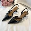 Zapatos de Tacón Alto para Mujer con Punta Fina, Antideslizantes, Correa con Hebilla, Piel Charol, Punta Fina, Zapatos de Salón Individuales, Estilo Versátil, Novedad Verano 2026