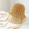 Estilo Coreano Dulce~ Sombrero de Cubo Versátil, Nuevo Sombrero de Paja Primavera y Verano, Sombrero de Pescador Tejido para la Playa, Sombrero de Paja con Lazo