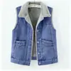 Chaleco de Mezclilla Nuevo Otoño/Invierno 2026 con Bolsillo Grande para Mujer, Forrado de Felpa y Engrosado, Versátil y Cálido, Ropa Exterior Estilo Vintage Hong Kong