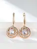 Brincos Europeus e Americanos Transfronteiriços Dourados Champagne Redondos com Renda e Recortes de Diamante Branco Moda Outono e Inverno Zircônia Micro-Pavimentada Acessórios Versáteis