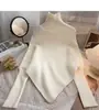Suéter Irregular de Cuello Alto para Mujer Otoño Invierno Estilo Perezoso Alta Calidad Holgado Ropa Exterior Suave Suéter Tejido Engrosado