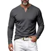 Camiseta masculina de manga comprida com listras verticais e gola V para outono, estilo americano, corte solto, top para usar por baixo, Amazon transfronteiriço