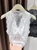Camiseta sin mangas de encaje con cuello en V Ning XinYi, capa interior de camiseta, top base de malla fina para mujer, blusa francesa calada