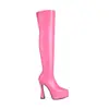 Botas Altas Puntiagudas Nuevas Cremallera Lateral Botas de Baile Tubo de Acero Botas por Encima de la Rodilla Botas de Motociclista Tacones Altos 40-48 Botas de Comercio Exterior
