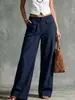 Pantalones Nuevos de Estilo Europeo y Americano para Mujer Primavera/Verano 2026 Amazon Color Sólido Algodón Lino Holgados Casual de Pierna Ancha para Mujer