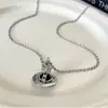 Versión Alta Saturno Estéreo Platillo Volador Orbe Collar para Mujer Diseño de Nicho Mediano 10mm Cadena de Clavícula Planeta