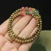 Pulsera de Árbol de Sándalo Verde 4 mm Doble Círculo Cuentas de Buda Cristal Sandía Pulsera Bosque Niña Pulsera Adornos de Mano Rosario Regalo Simple