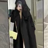 Abrigo de Lana Doble Faz Estilo Coreano para Mujer, Abrigo de Lana Simple y Versátil con Hombro Estructurado, Terciopelo Cereza Camel, Diseño Elegante y Alargado de Doble Botonadura