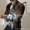 AliExpress transfronteiriço wish2023 primavera nova camisa estampada masculina casual manga longa tamanho