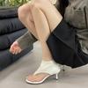 Primavera 2023 nueva moda combinable de alta gama punta redonda cremallera lateral personalidad chanclas tacón alto sandalias romanas